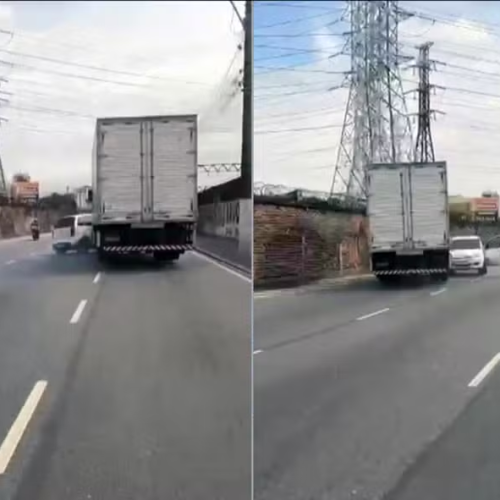 🚨 Caminhão ‘arrasta’ carro após briga de trânsito na Zona Norte do Rio