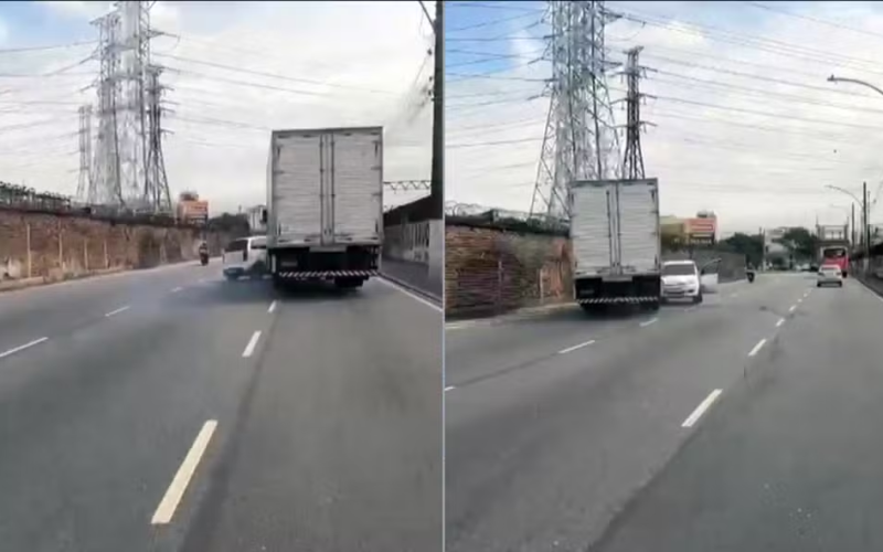 🚨 Caminhão ‘arrasta’ carro após briga de trânsito na Zona Norte do Rio
