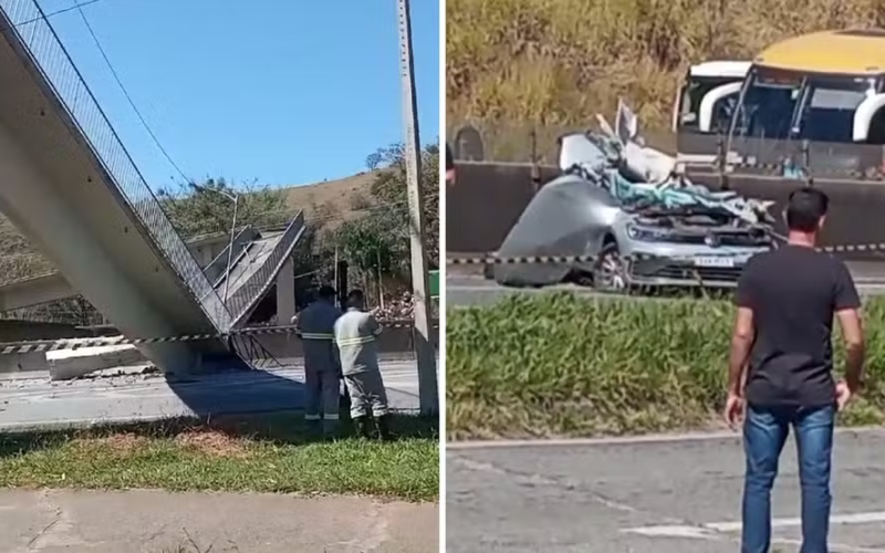 🚨 Passarela desaba após ser atingida por caminhão e mata casal na Fernão Dias, em Vargem